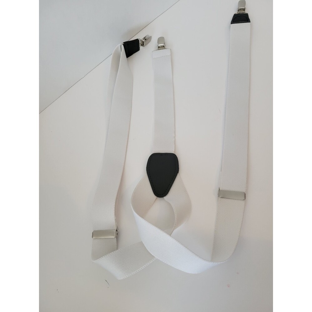 Men's White Adjustable Elastic Clip-On Suspenders with Black Accents - Picture 1 of 2